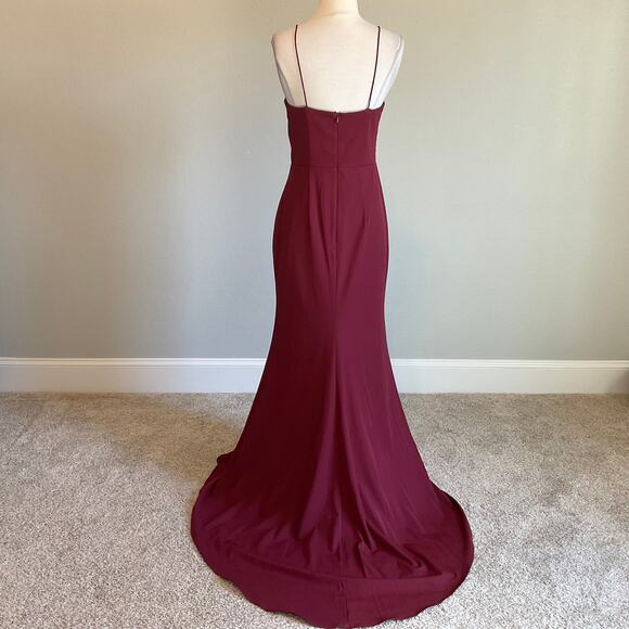 Burgundy Red Evening Gown Size 8 Sleeveless JARLO Cut Out Mini Train Long Formal - Picture 2 of 11